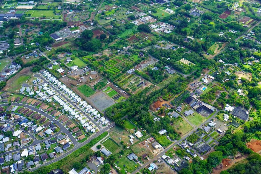 Aerial View of a Suburban Area on Oahu Island, Hawaii